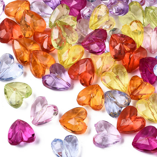 50pcs faceted heart beads, 12mm translucent