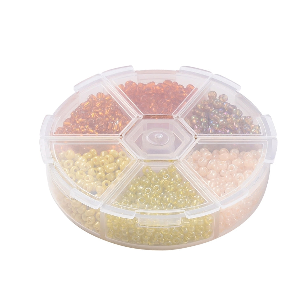 3mm seed bead selection box - orange / yellow, assorted styles and finishes