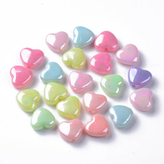 100pcs mixed heart beads, AB colour plated, 11x12x5mm