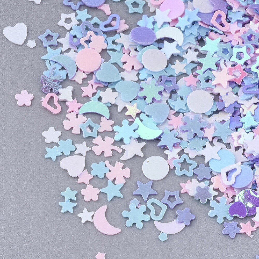 15g small mixed shape sequins / embellishments, pastel pink / blue mix with an AB finish