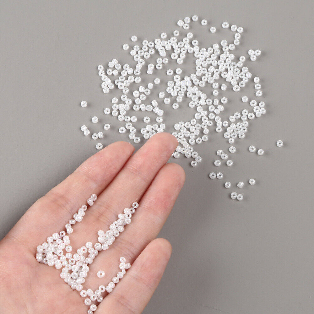 2mm pearlised white glass seed beads, 50g - 1kg