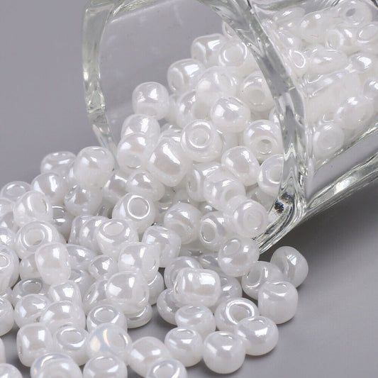 4mm pearlised white glass seed beads, 50g - 1kg