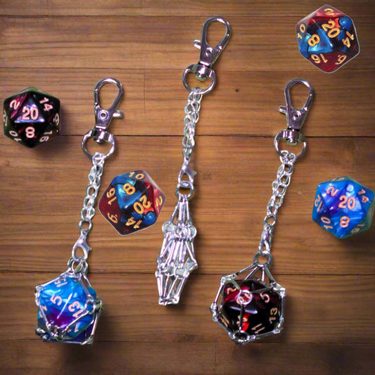 Handmade DICE HOLDER KEYRING with optional d20 - Carry your dice with you everywhere, or punish your Nat 1 in dice jail!