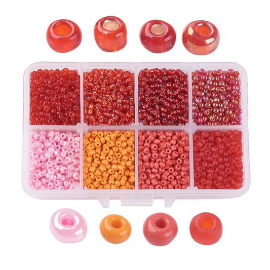 230g Seed bead selection, 3mm red / orange / pink mix