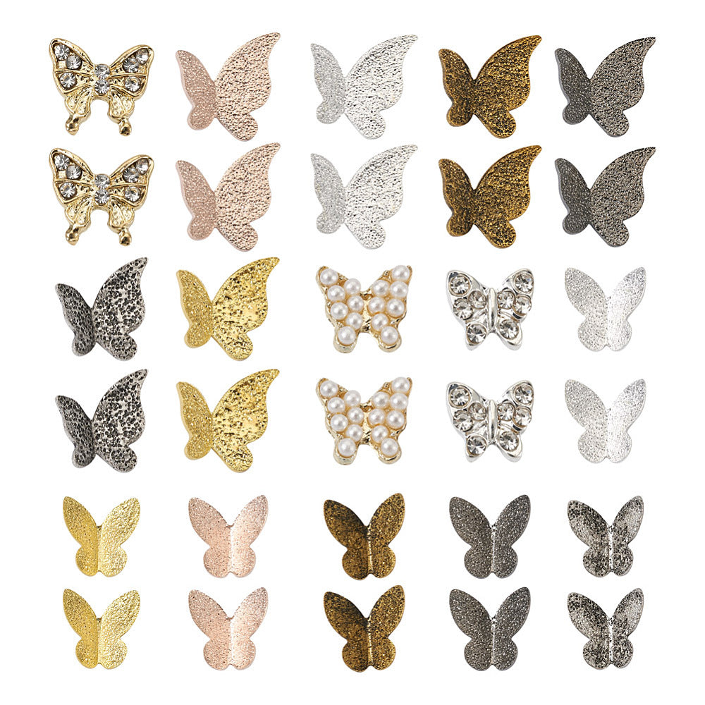 16 packs (150pcs) 3D metal butterfly cabochon charms, different styles & colours