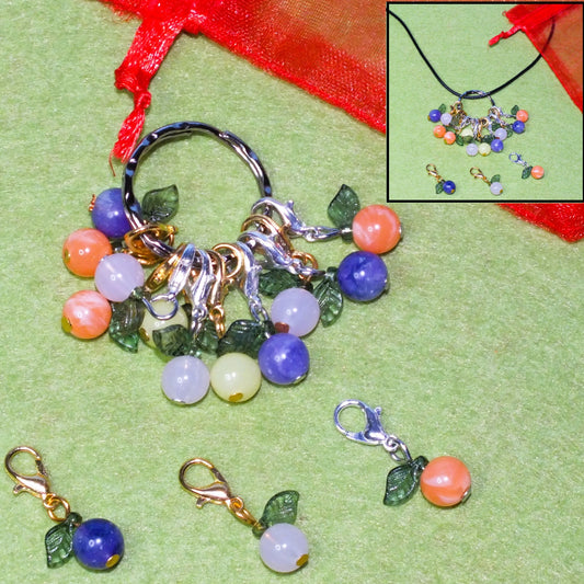 14pcs FRUIT themed stitch markers, also available on a necklace for hands-free work
