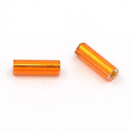 Orange silver lined 6-8mm glass bugle beads, 50g