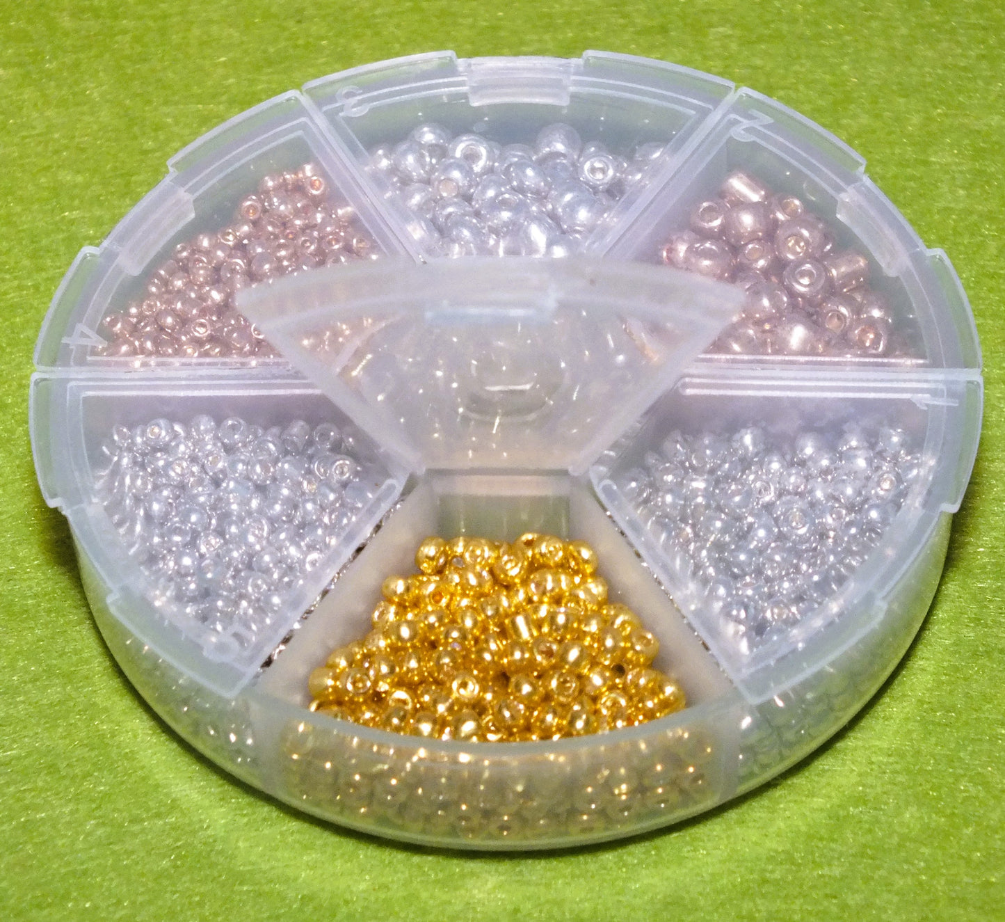 2mm, 3mm, 4mm metallic silver & gold seed bead selection box