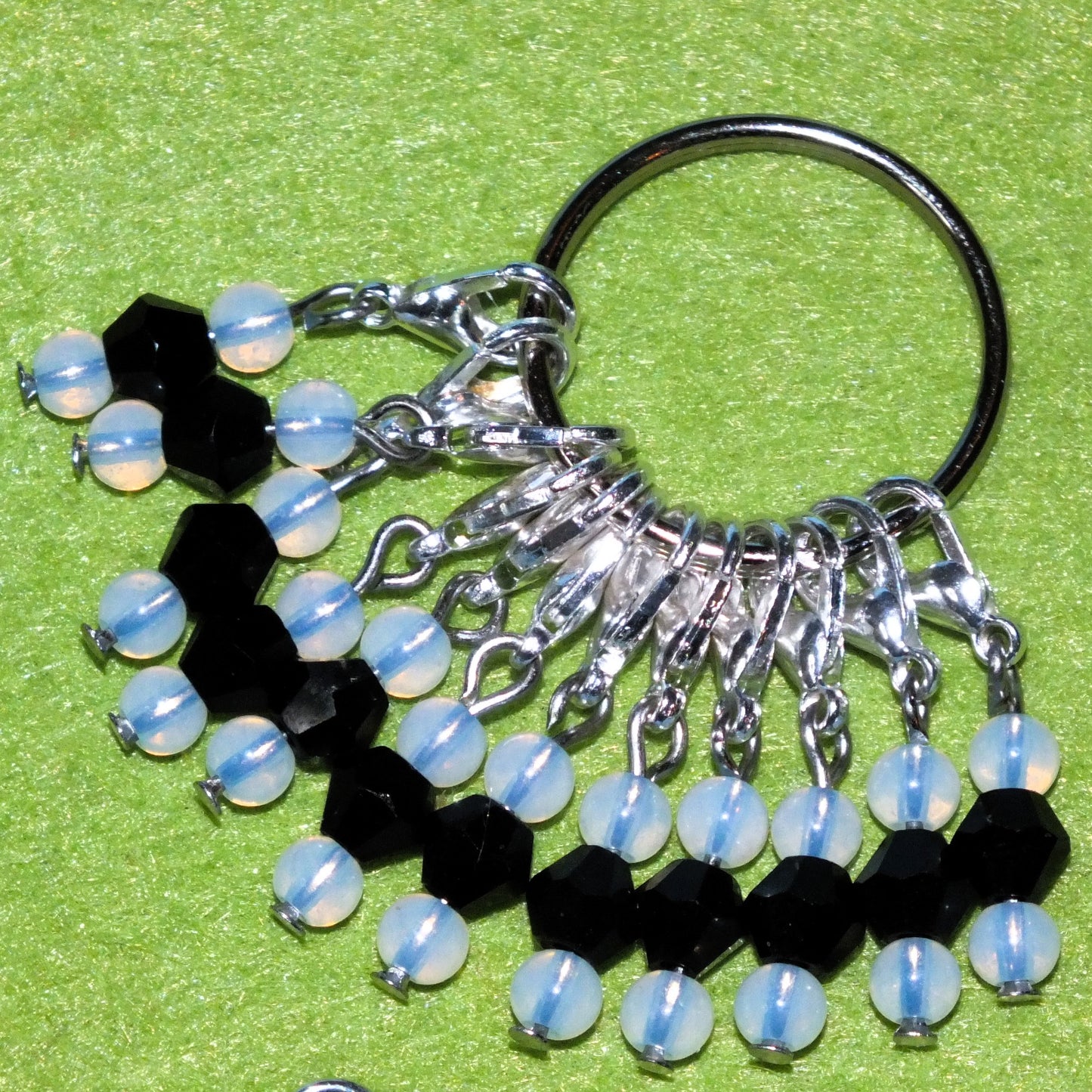 12pcs handmade opalite gemstone & glass stitch markers / dangle charms