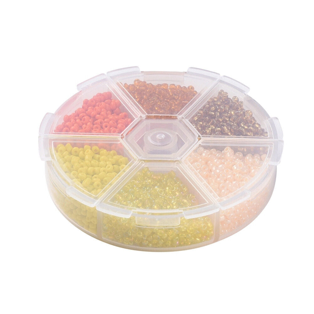 2mm seed bead selection box - orange / yellow, assorted styles and finishes
