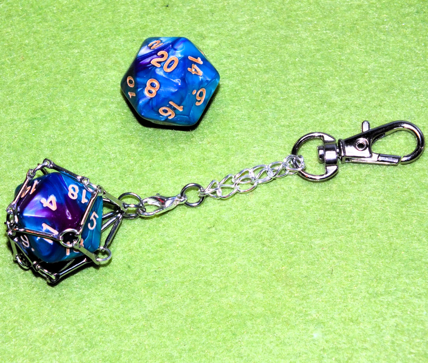 Handmade DICE HOLDER KEYRING with optional d20 - Carry your dice with you everywhere, or punish your Nat 1 in dice jail!