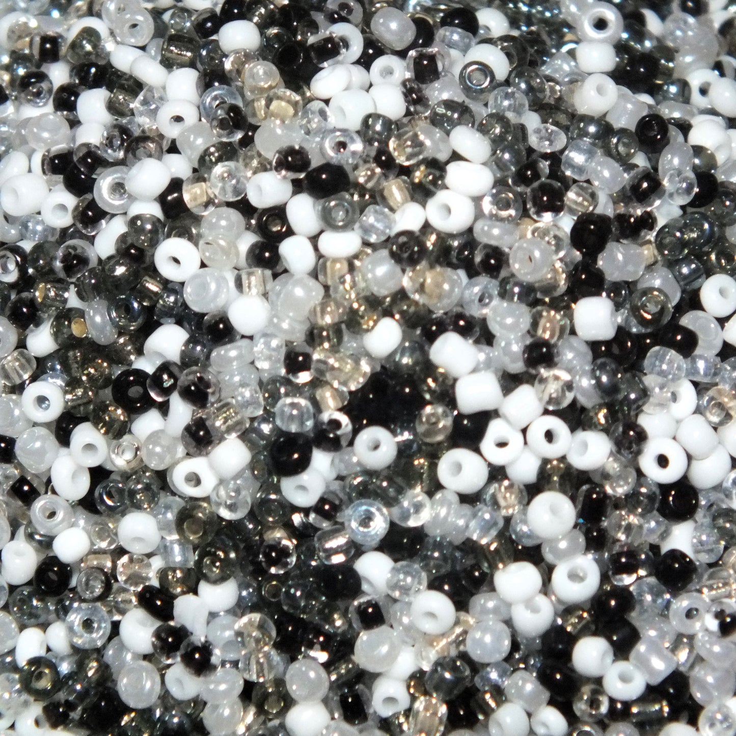2mm black, white, clear mix glass seed beads, 50g