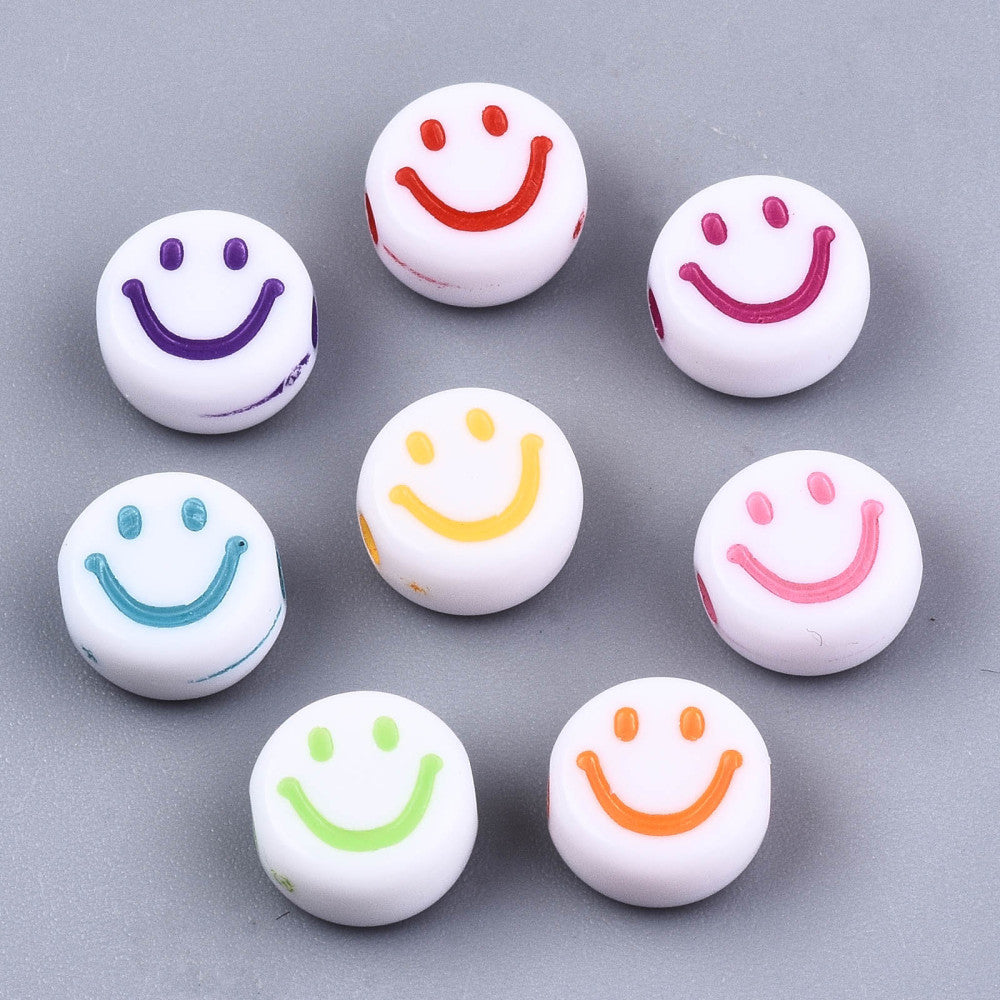 200pcs smiling face flat round bead, 7mm, mixed