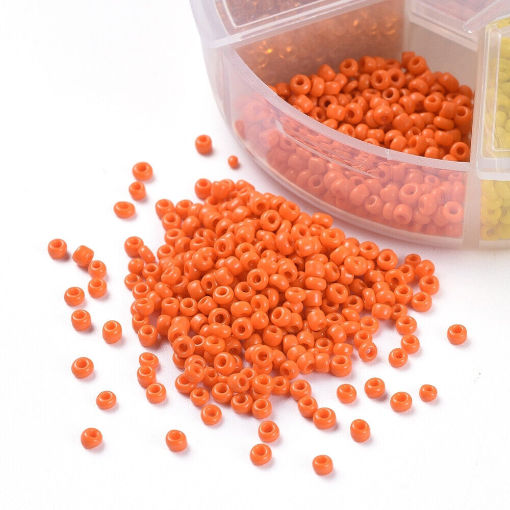 2mm seed bead selection box - orange / yellow, assorted styles and finishes
