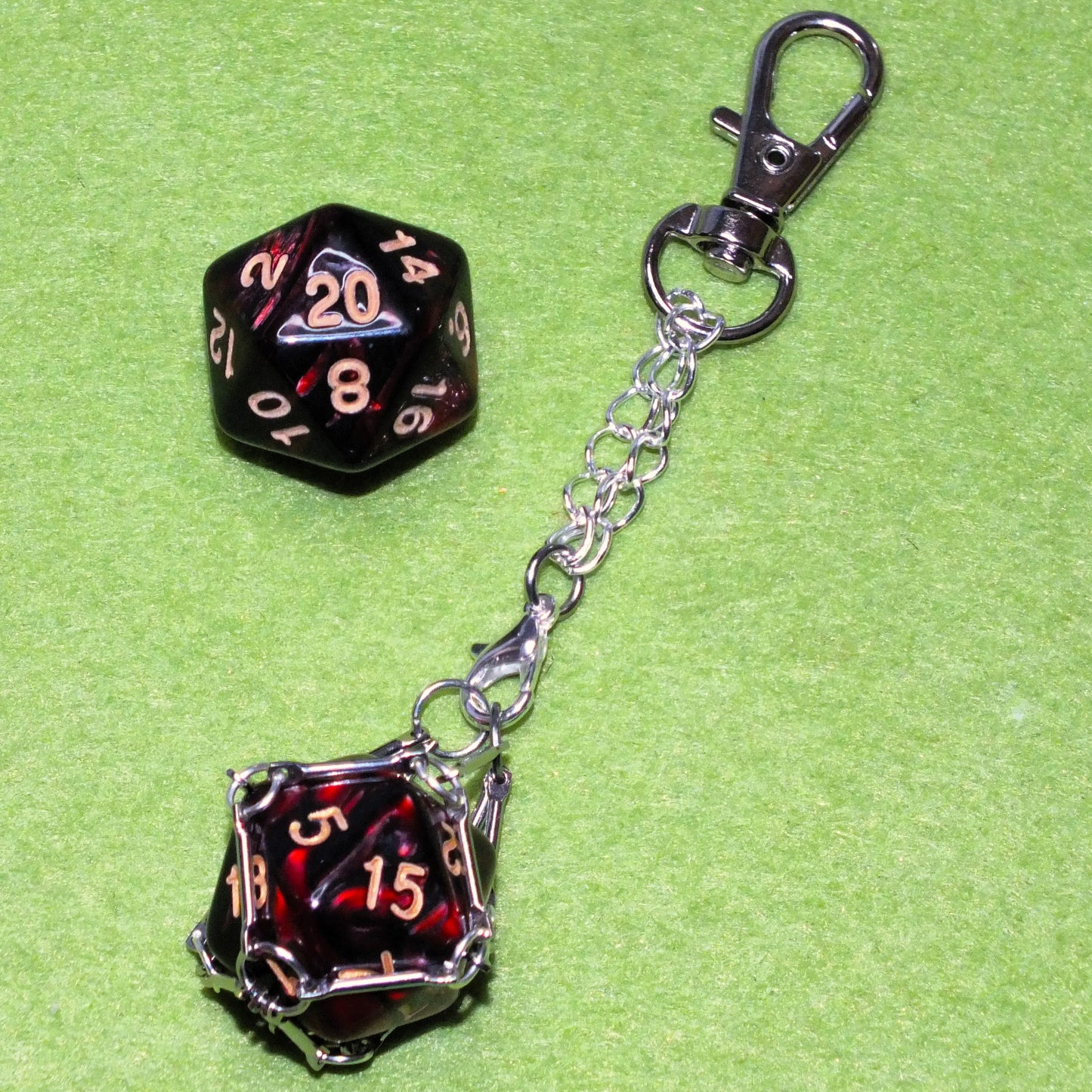 Handmade DICE HOLDER KEYRING with optional d20 - Carry your dice with you everywhere, or punish your Nat 1 in dice jail!