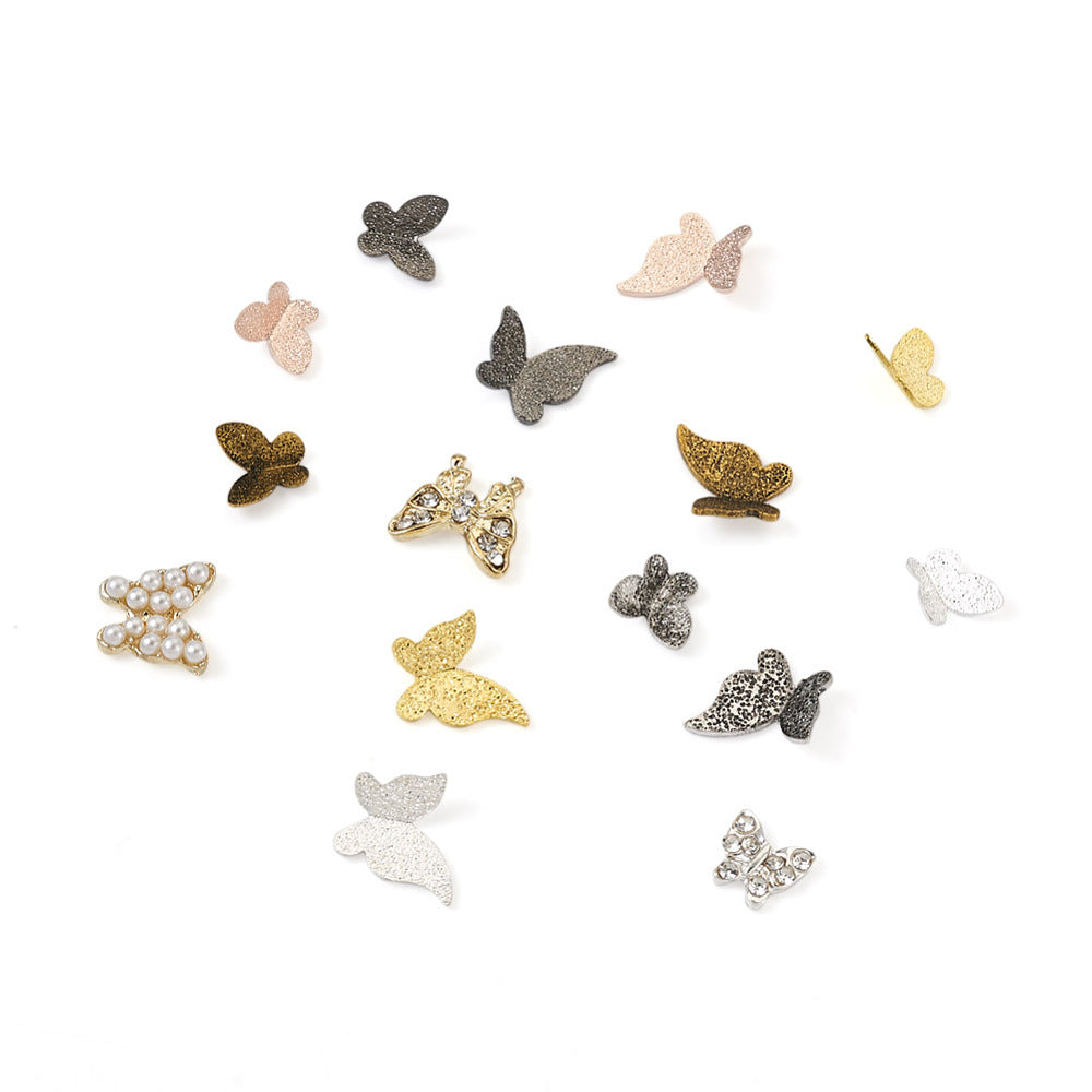 16 packs (150pcs) 3D metal butterfly cabochon charms, different styles & colours