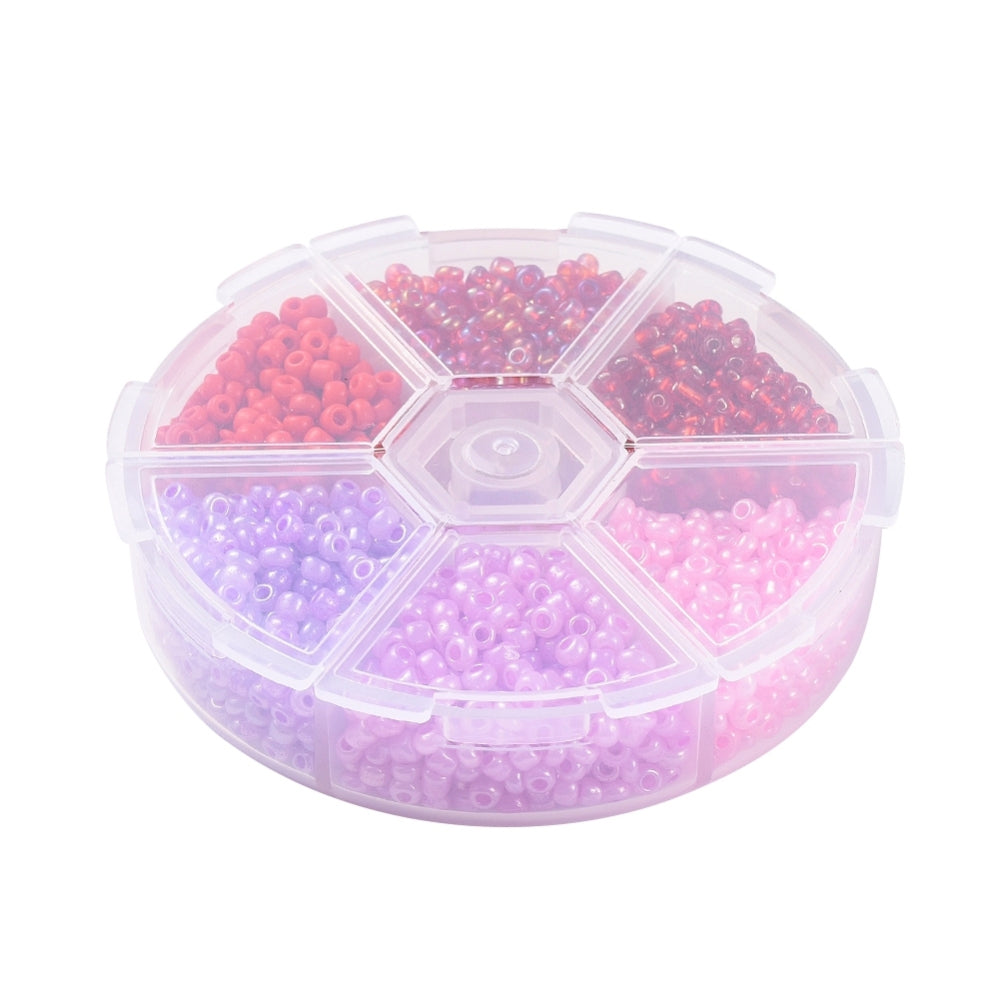 3mm seed bead selection box - red / pink / purple, assorted styles and finishes