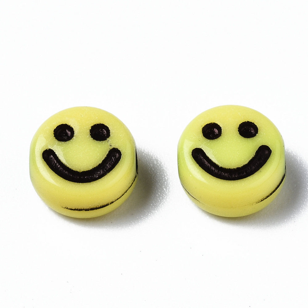 200pcs smiling face flat round bead, 7mm, yellow