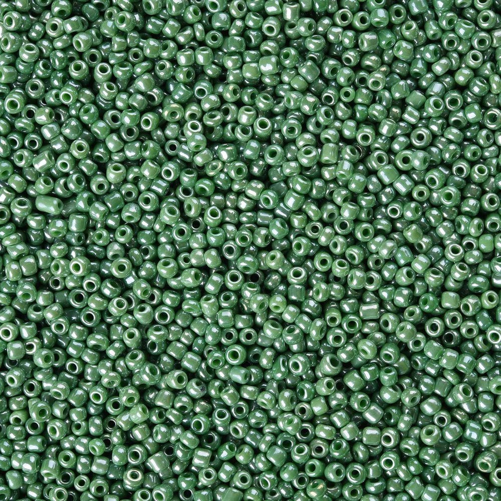 2mm pearlised green glass seed beads, 50g - 1kg