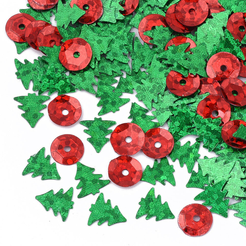 15g pack Christmas sequins / table confetti, tree and berry shapes
