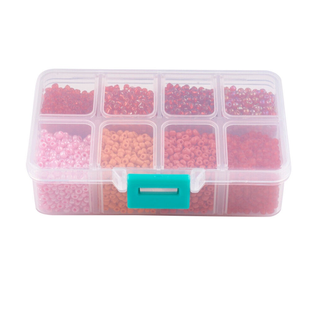 230g Seed bead selection, 3mm red / orange / pink mix