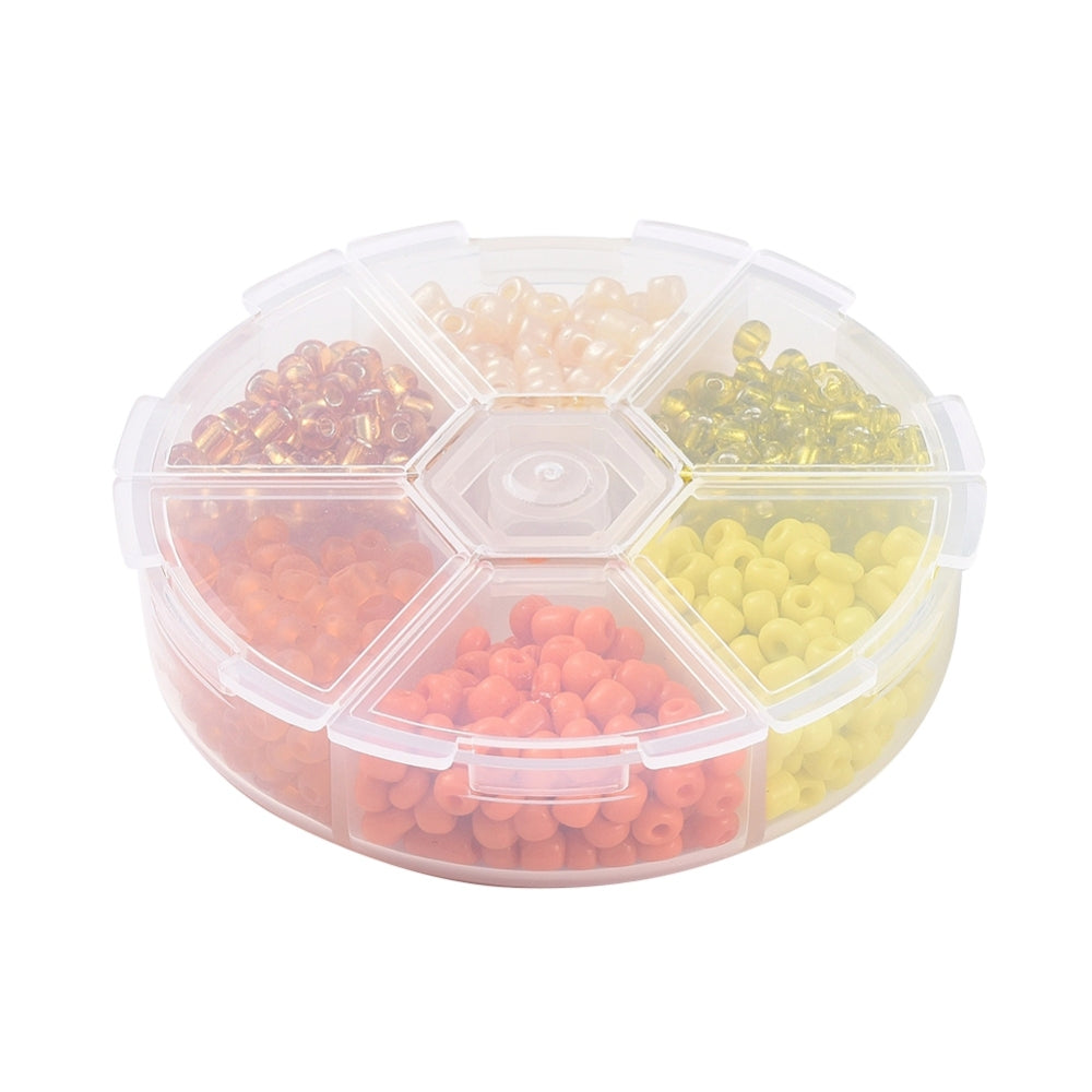 4mm seed bead selection box - orange / yellow, assorted styles and finishes
