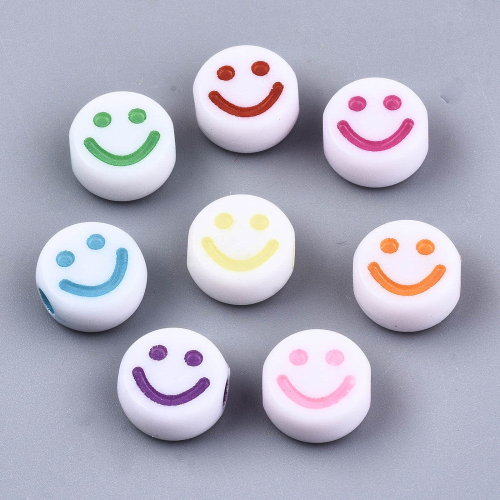 100pcs smiling face flat round bead, 10mm, mixed