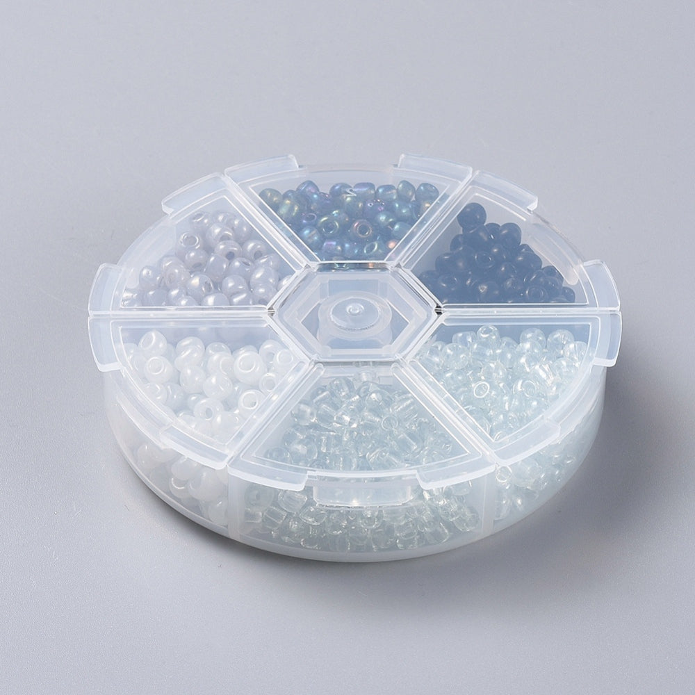 4mm seed bead selection box - black / white / clear, assorted styles and finishes