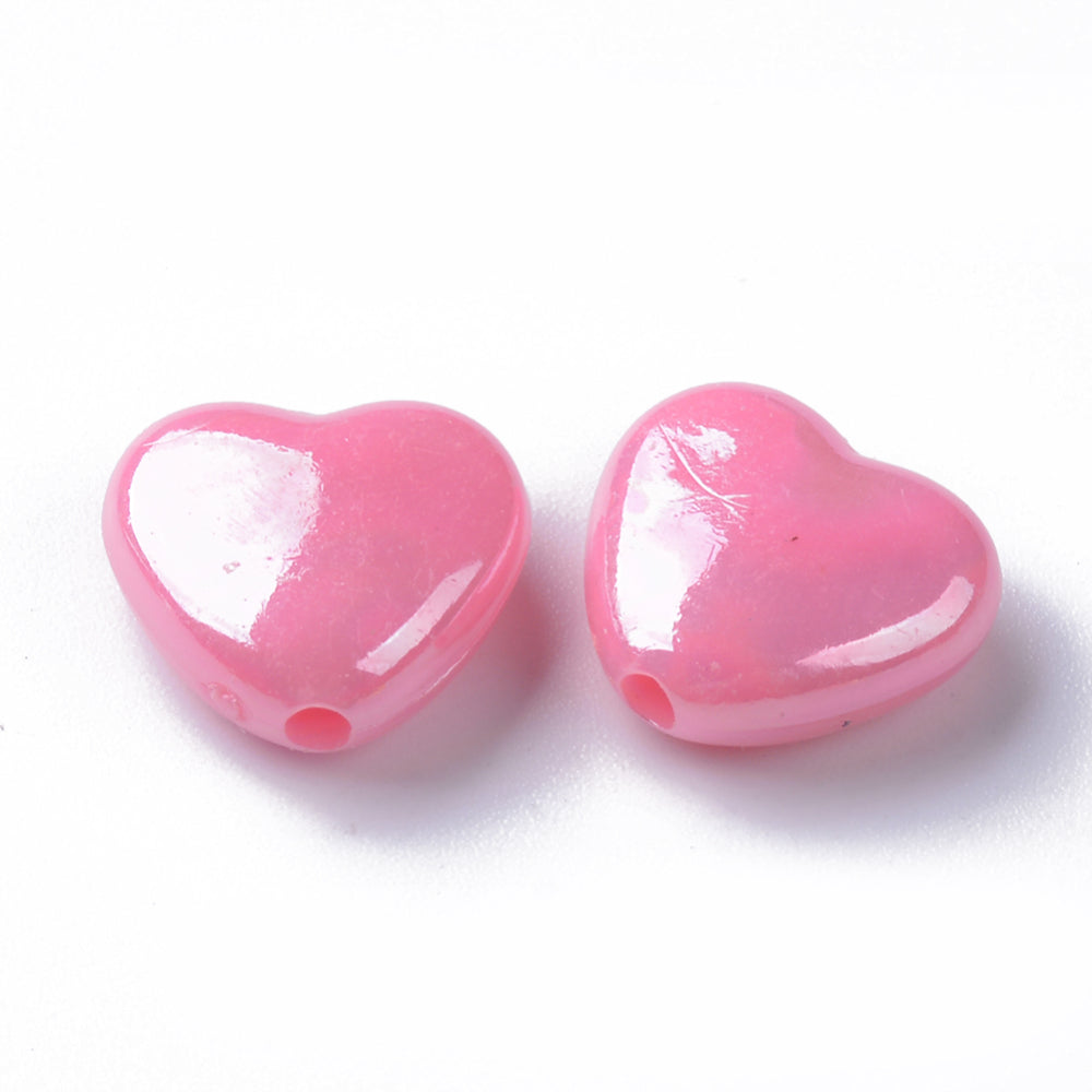 100pcs mixed heart beads, AB colour plated, 11x12x5mm