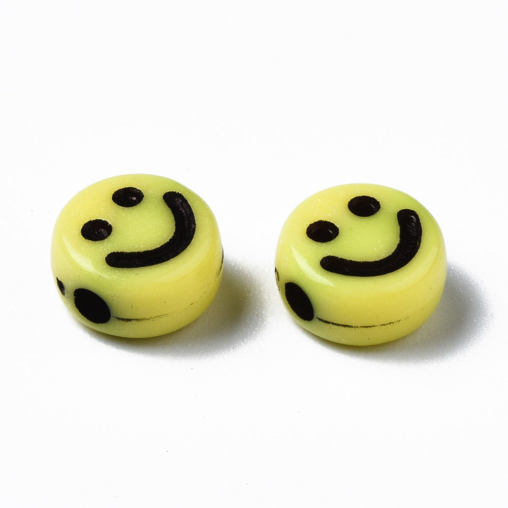 200pcs smiling face flat round bead, 7mm, yellow