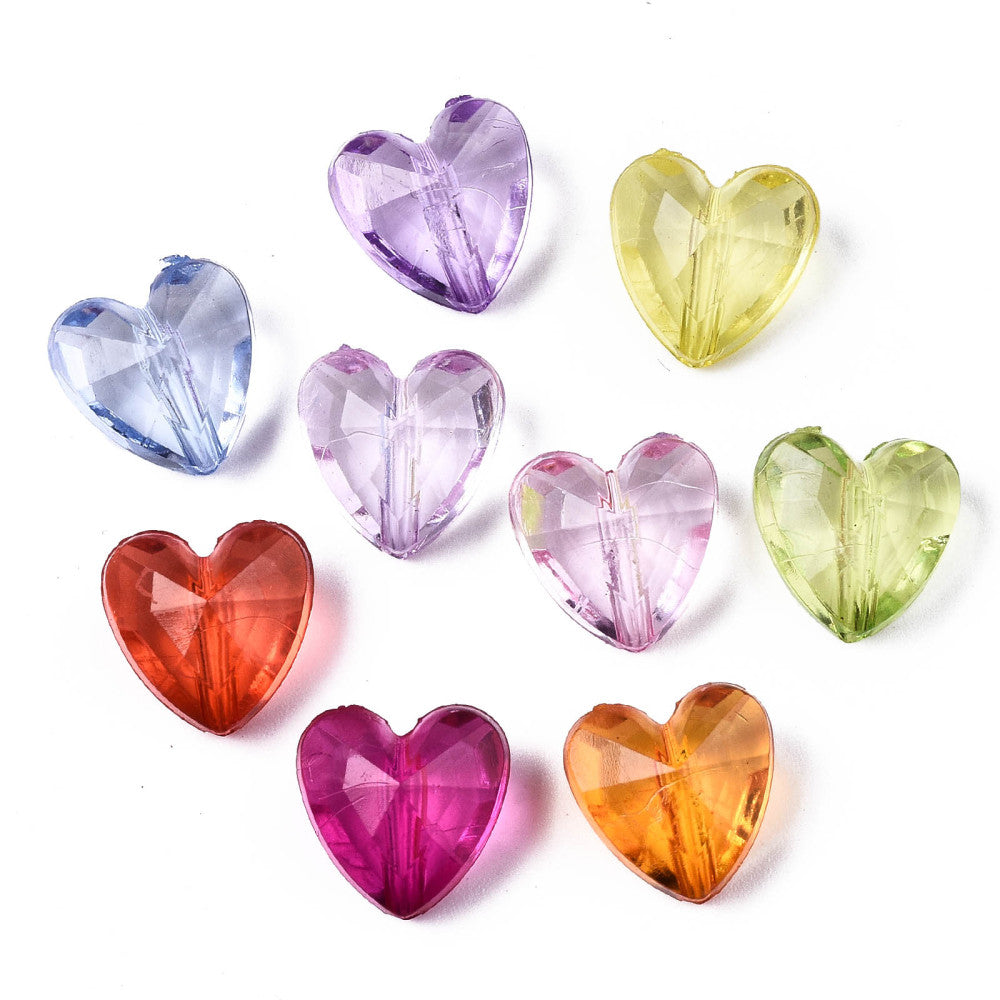 50pcs faceted heart beads, 12mm translucent