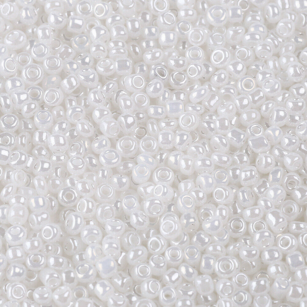 2mm pearlised white glass seed beads, 50g - 1kg