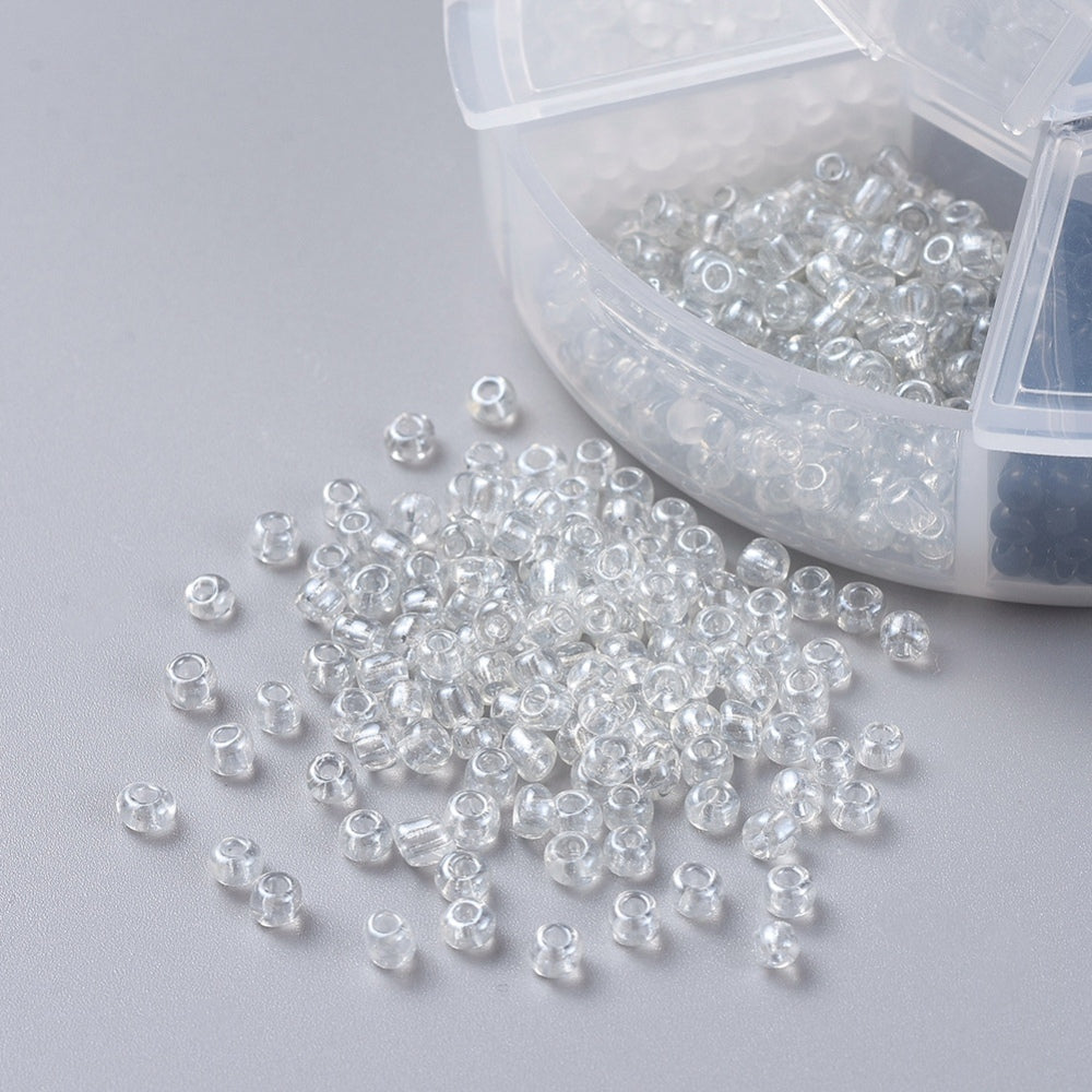 3mm seed bead selection box - black / white / clear, assorted styles and finishes