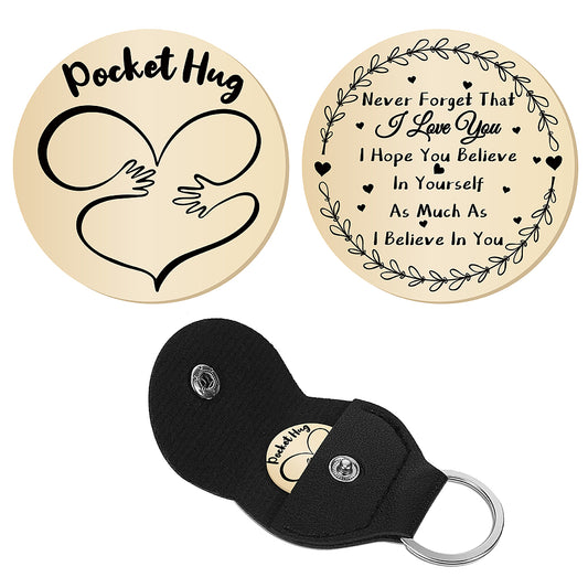Pocket Hug coin + leather keyring holder - remind a loved one that you're thinking of them