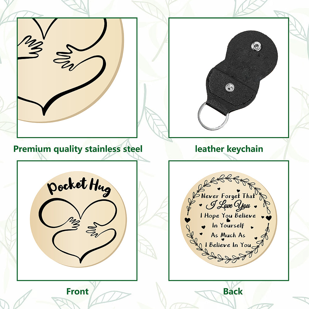 Pocket Hug coin + leather keyring holder - remind a loved one that you're thinking of them