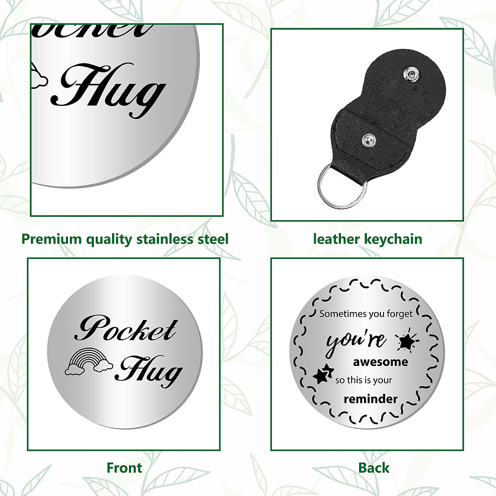 Pocket Hug coin + leather keyring holder - remind a loved one that you're thinking of them