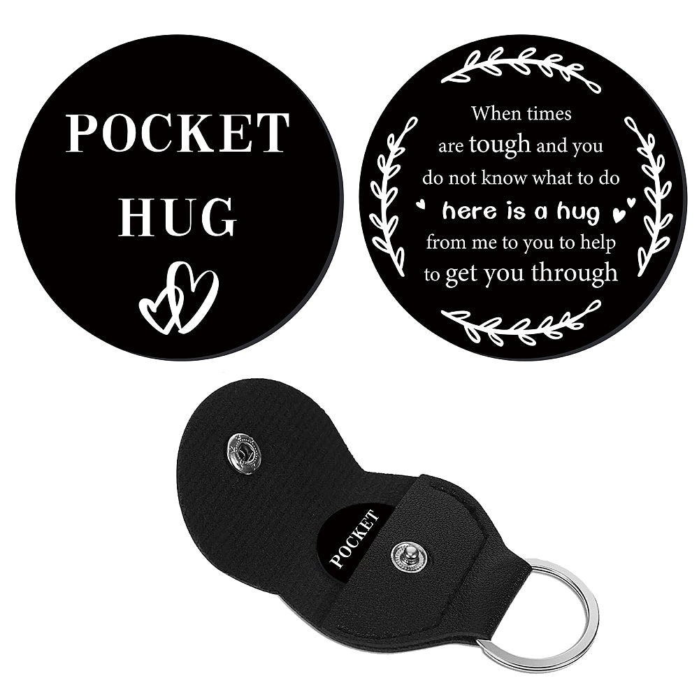 Little Pocket Hug steel coin + leather keyring holder - remind a loved one that you're thinking of them