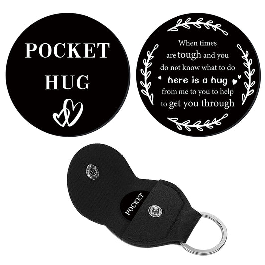 Little Pocket Hug steel coin + leather keyring holder - remind a loved one that you're thinking of them