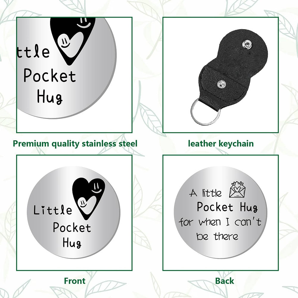 Little Pocket Hug coin + leather keyring holder (24B) - remind a loved one that you're thinking of them (Copy)