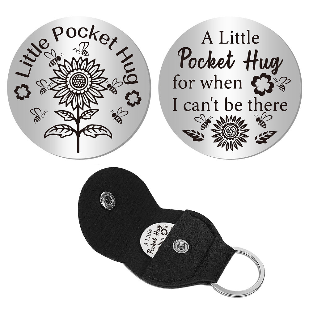 Little Pocket Hug coin + leather keyring holder (17E) - remind a loved one that you're thinking of them