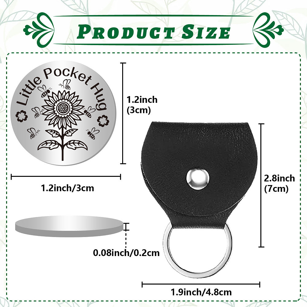 Little Pocket Hug coin + leather keyring holder (17E) - remind a loved one that you're thinking of them