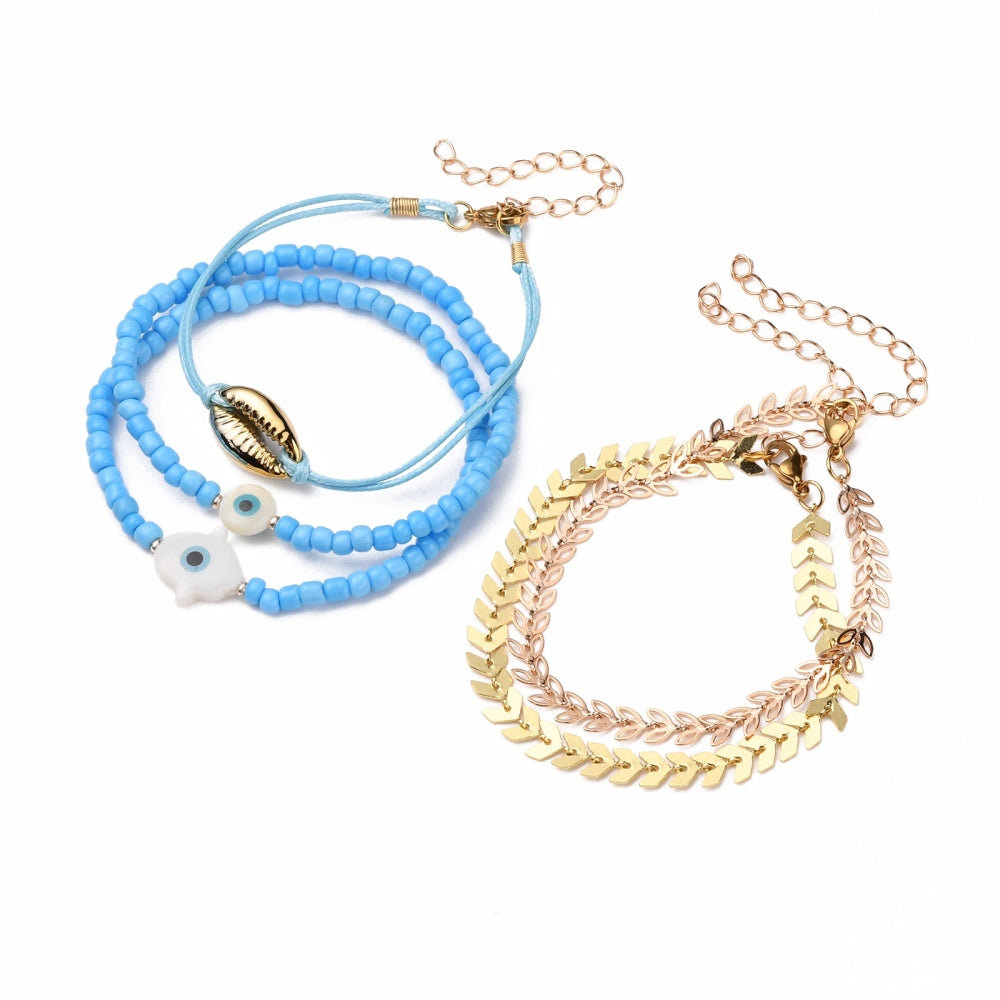 5-30 mixed evil eye, flower chain, shell friendship bracelets