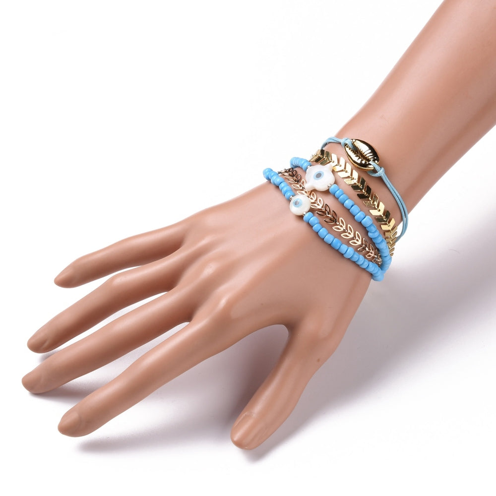 5-30 mixed evil eye, flower chain, shell friendship bracelets