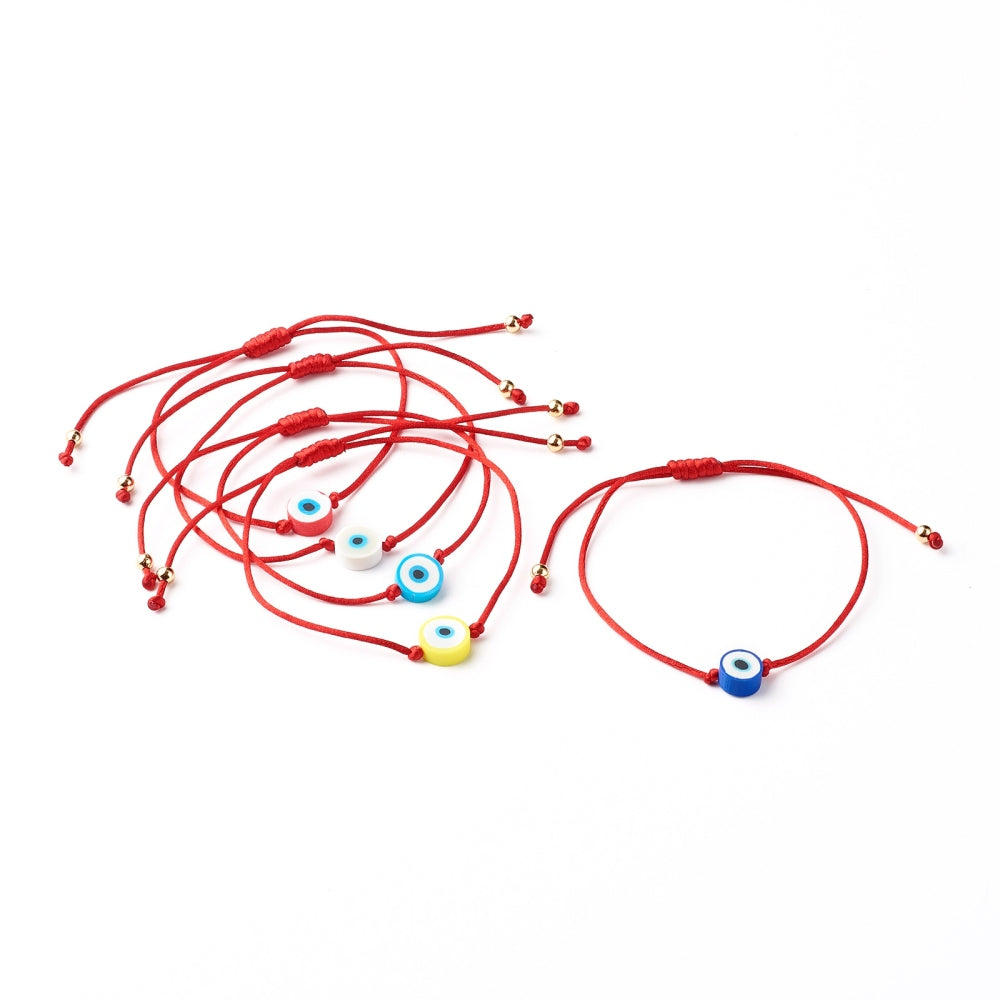 5pcs adjustable red Evil Eye charm bracelets, mixed - job lot friendship bracelets