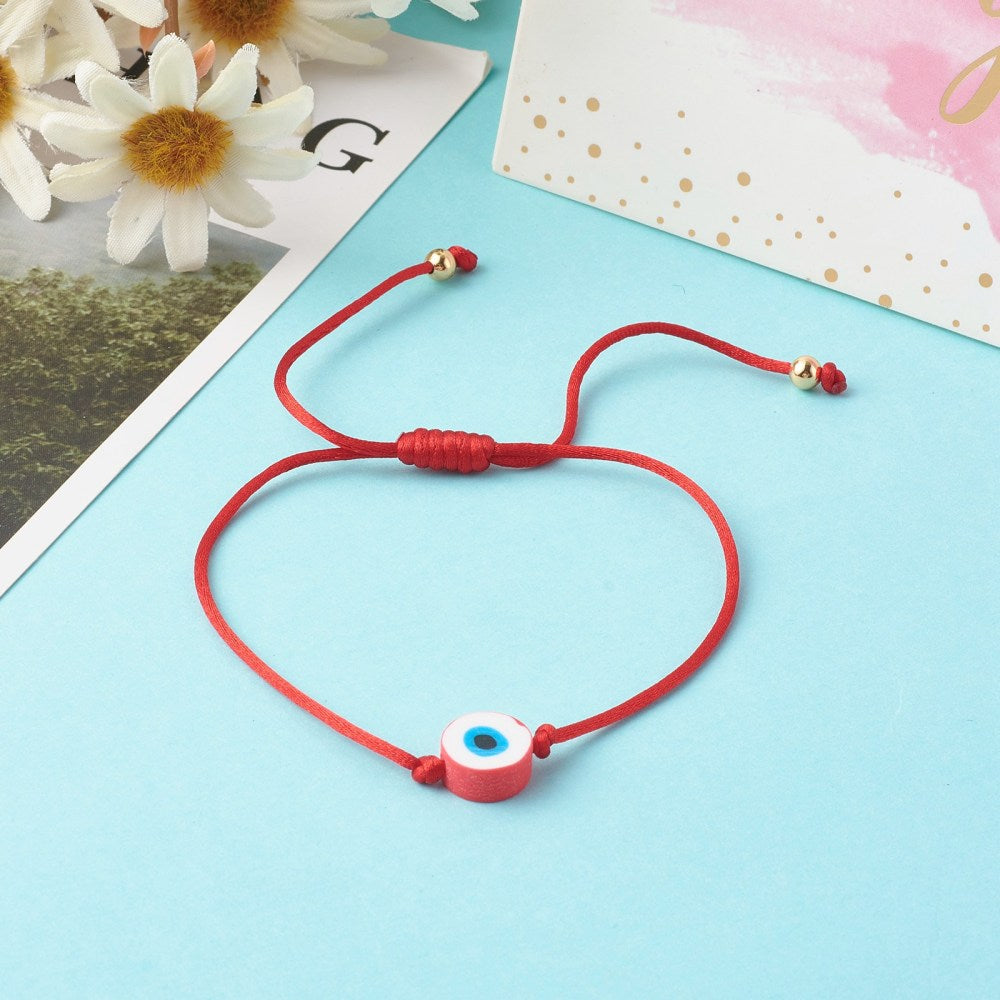 5pcs adjustable red Evil Eye charm bracelets, mixed - job lot friendship bracelets
