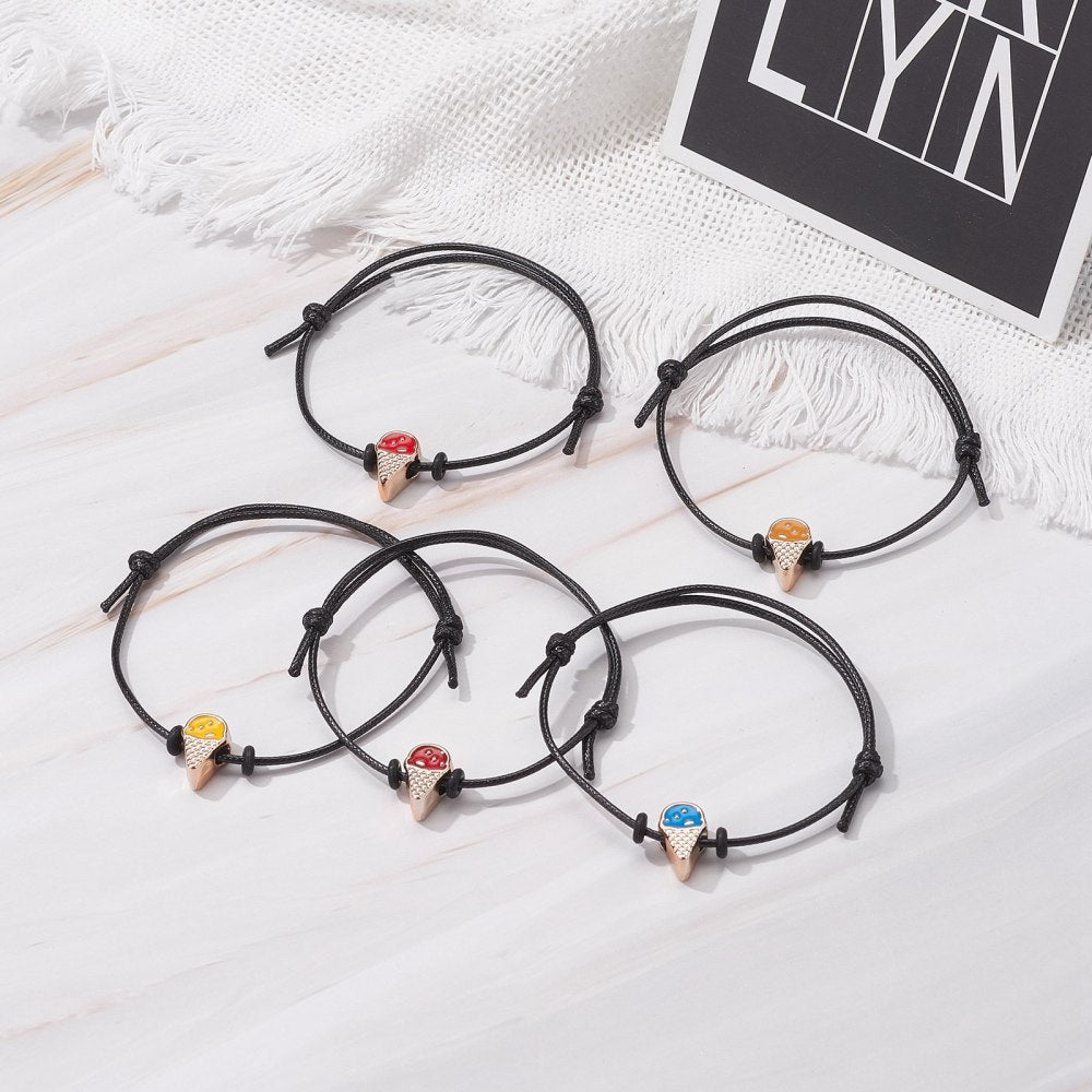 5pcs adjustable ice cream charm bracelets, black - job lot friendship bracelets