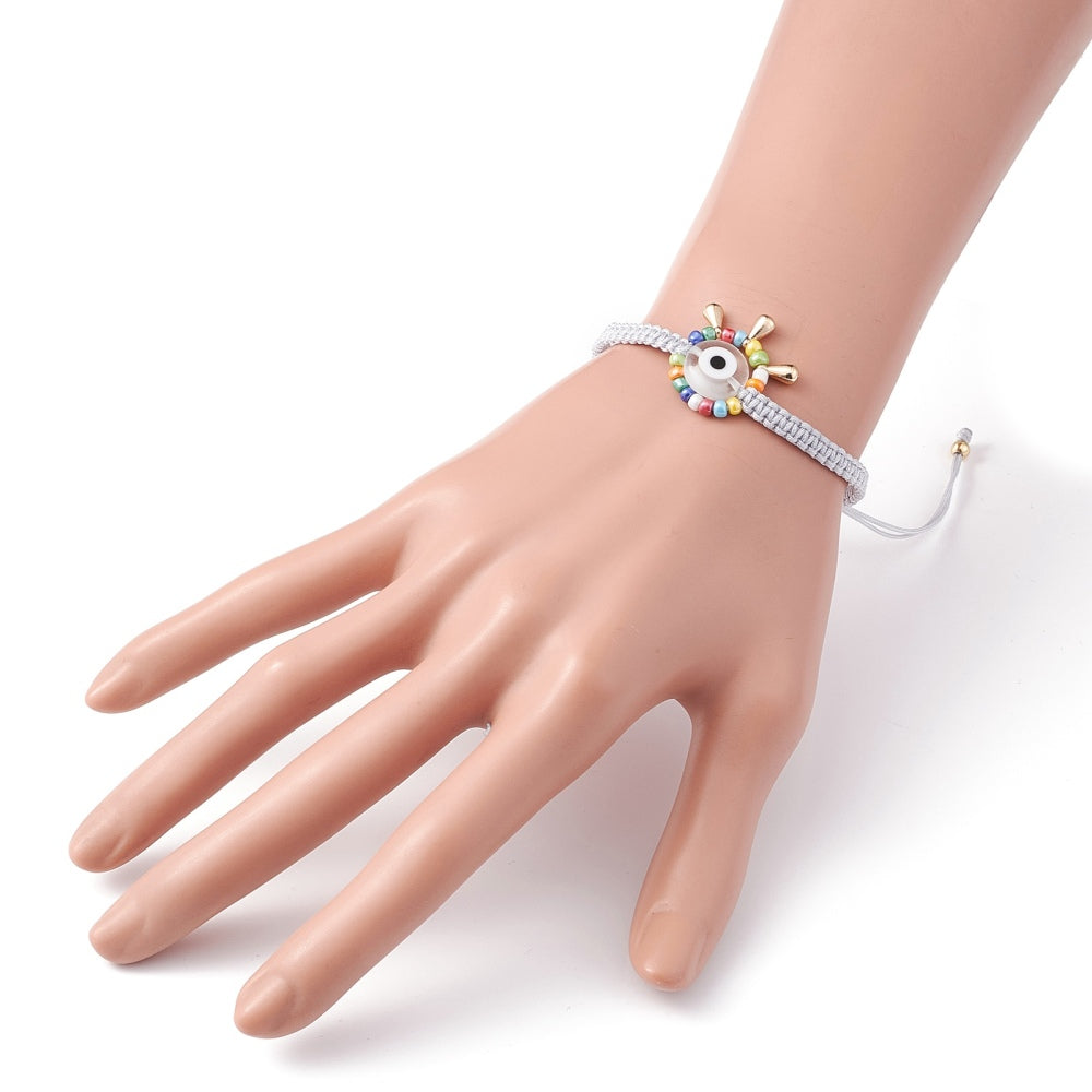 5-10 adjustable white evil eye friendship bracelets