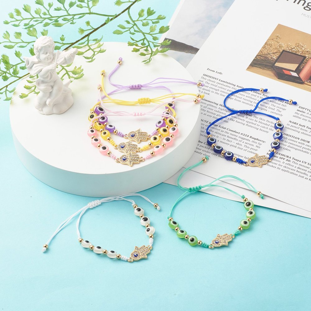 5-20 adjustable mixed evil eye friendship bracelets with hand of Hamsa charms