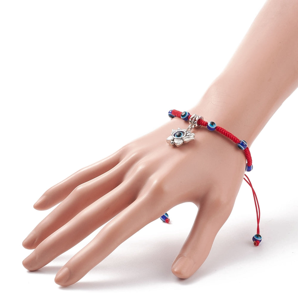 2-20 adjustable red evil eye friendship bracelets with lotus charms