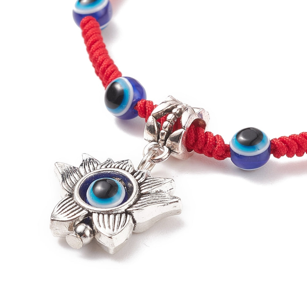 2-20 adjustable red evil eye friendship bracelets with lotus charms